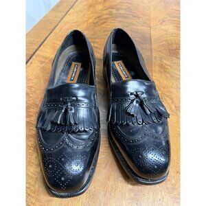 Men’s Florsheim 11.5 D Black Leather Wing Tip Oxford Loafer Shoes Slip On Dress
